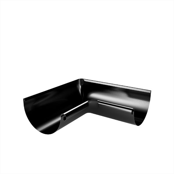 125mm Half Round Internal Angle 90° c/w Unions (Jet Black)